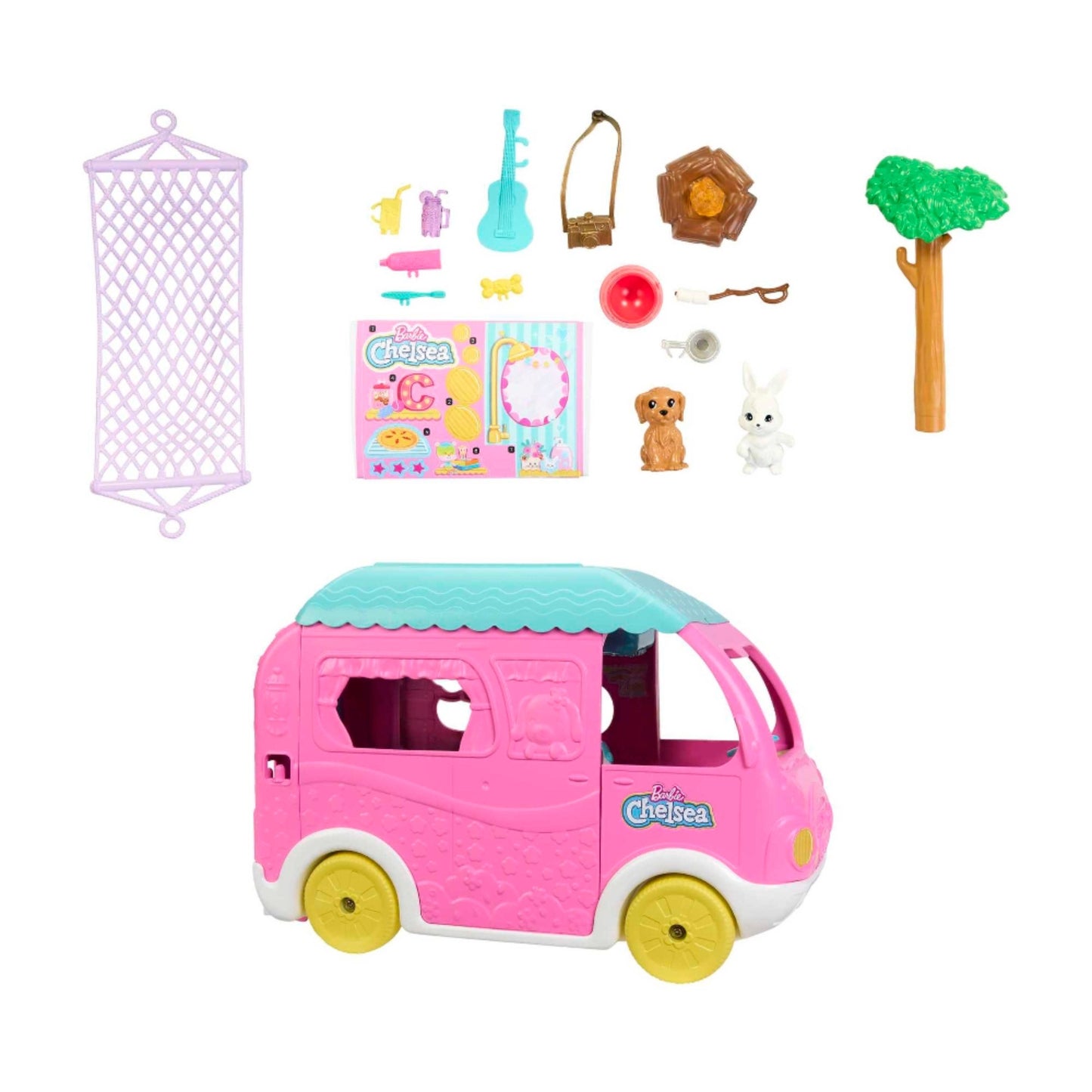 caravana Barbie rosa con accesorios para juegos al aire libre