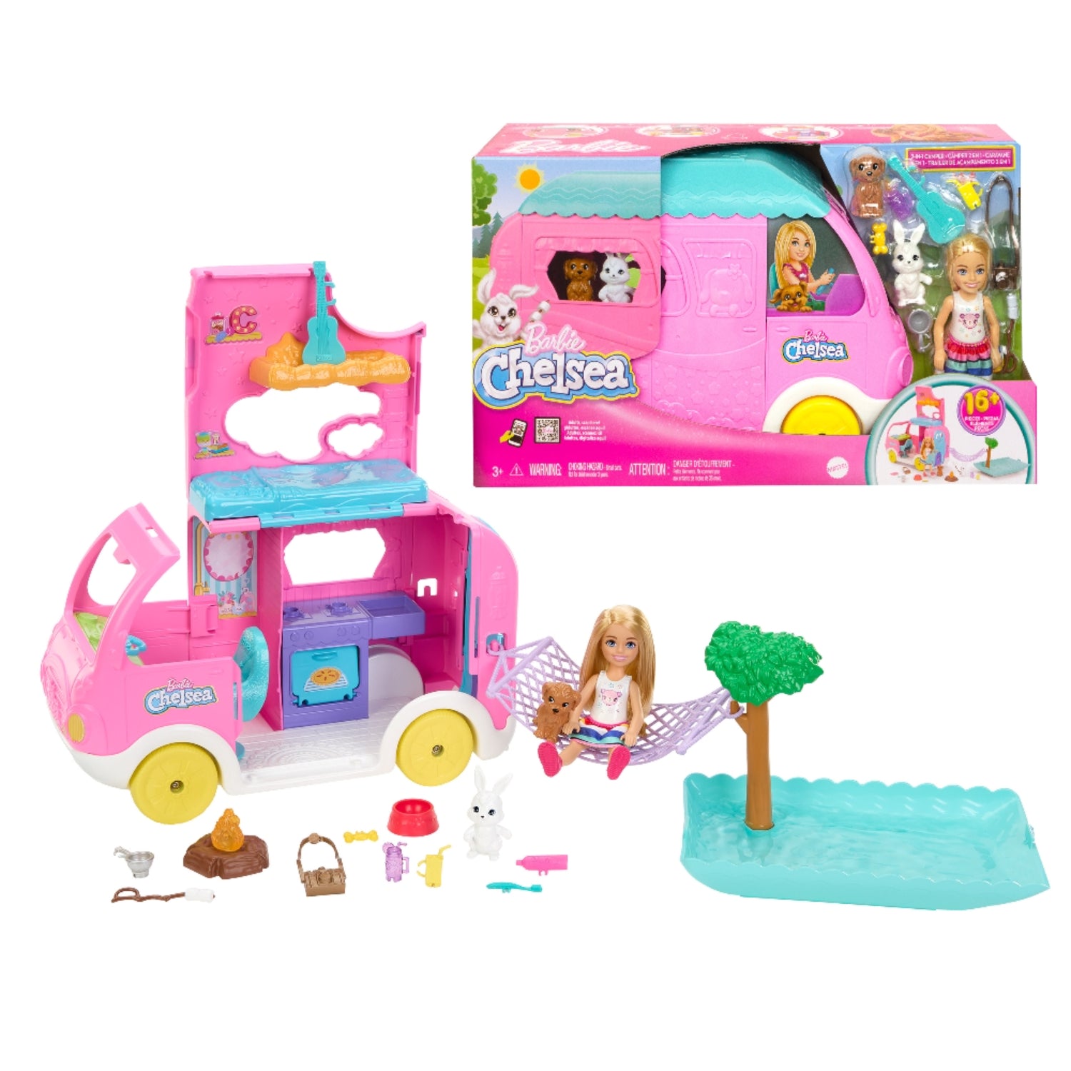 Casa de muñecas Barbie Chelsea rosa con acceso a la naturaleza y accesorios
