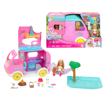 Casa de muñecas Barbie Chelsea rosa con acceso a la naturaleza y accesorios