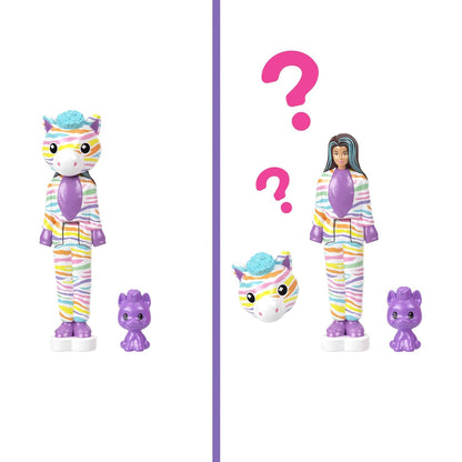 Muñeca Barbie Color Reveal en pijama de cebra con mascota morada