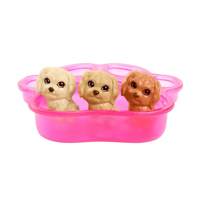 Figuras de cachorros Barbie en cajita rosa, juego de mascotas para niños