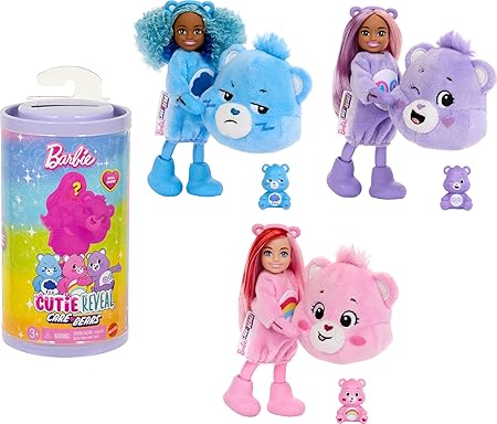 Barbie muñeca en varios colores con ositos de peluche en el empaque divertido