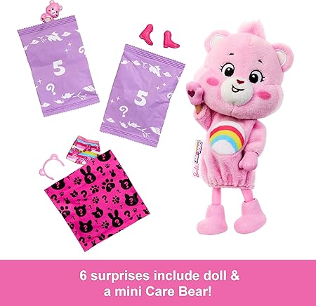 Muñeca Barbie rosa con sorpresas en caja, vista frontal y detalles del producto
