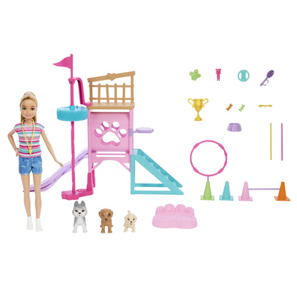 Casa de muñecas MATTEL con tobogán rosa y accesorios para mascotas