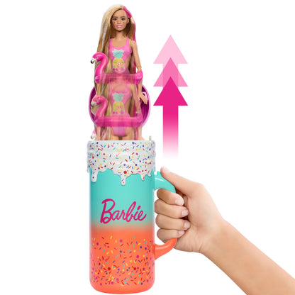 Barbie vestido de flamenco en vaso colorido, juguete interactivo para niñas