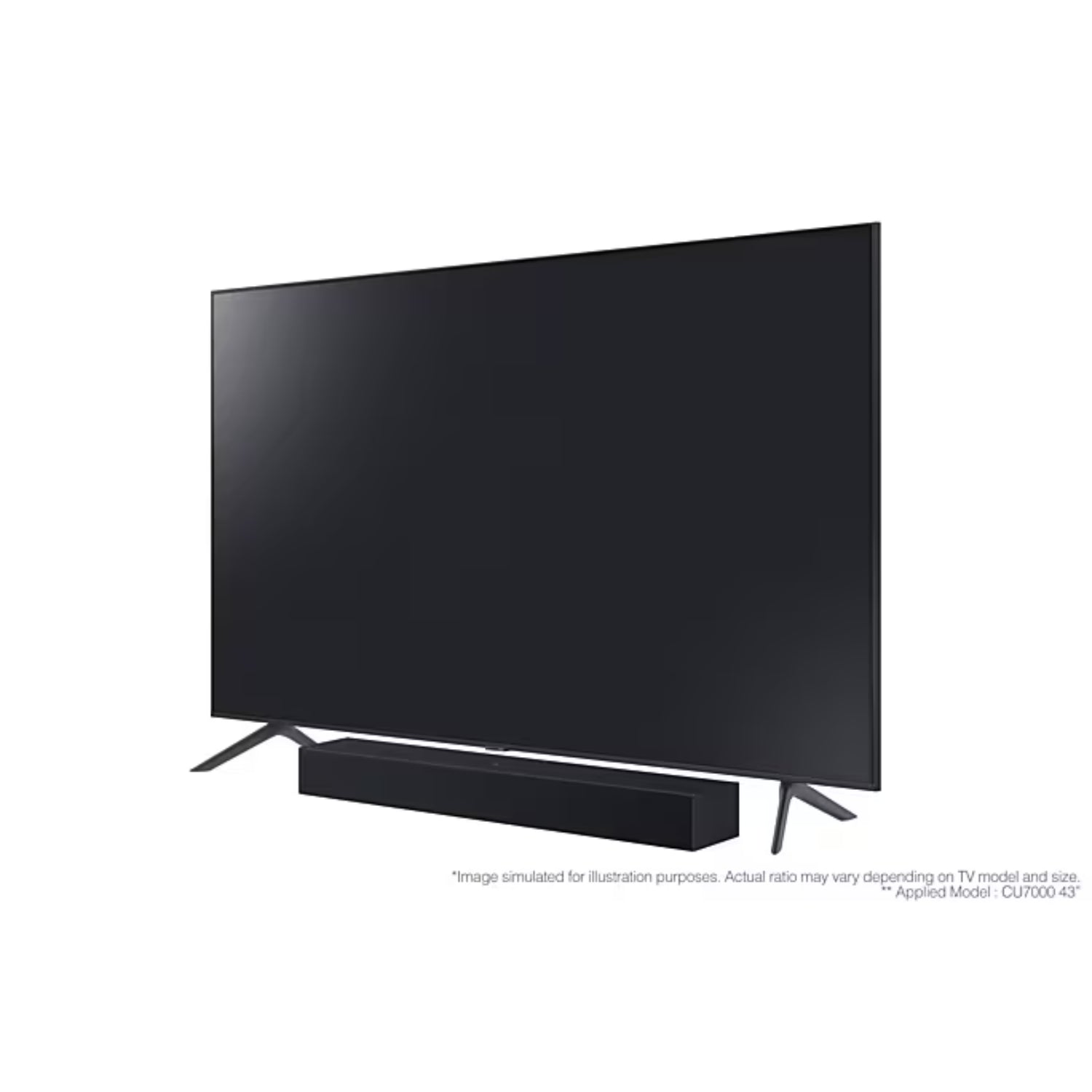 Barra de sonido 20w dolby Samsung LL05 negra frente a televisor moderno