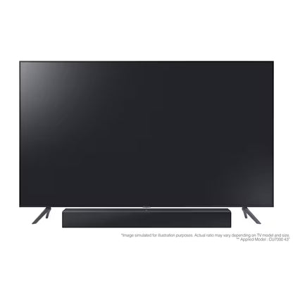 Televisor Samsung con barra de sonido 20w dolby en diseño elegante y soporte delgado