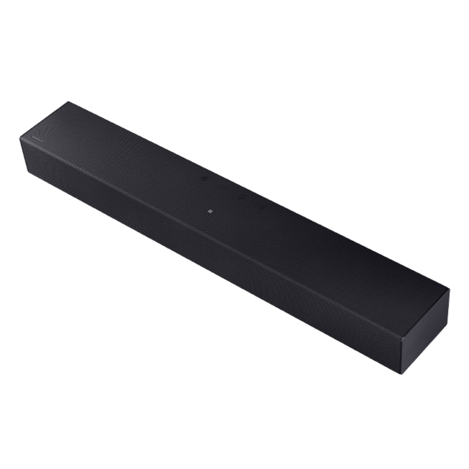 barra de sonido negra, vista frontal, diseño moderno