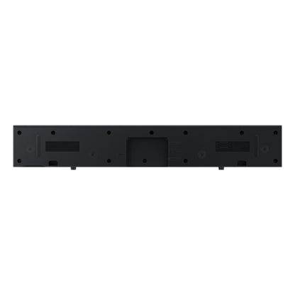 barra de sonido negra, vista trasera, diseño elegante y moderno