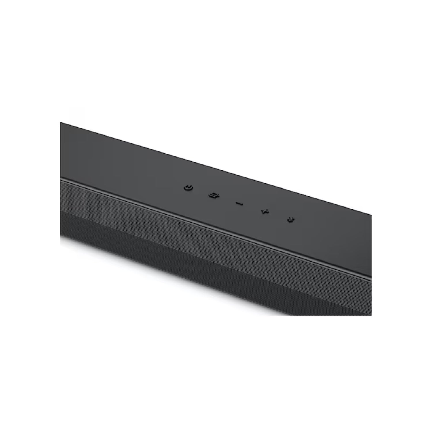 barra de sonido LG negra, vista superior con botones de control