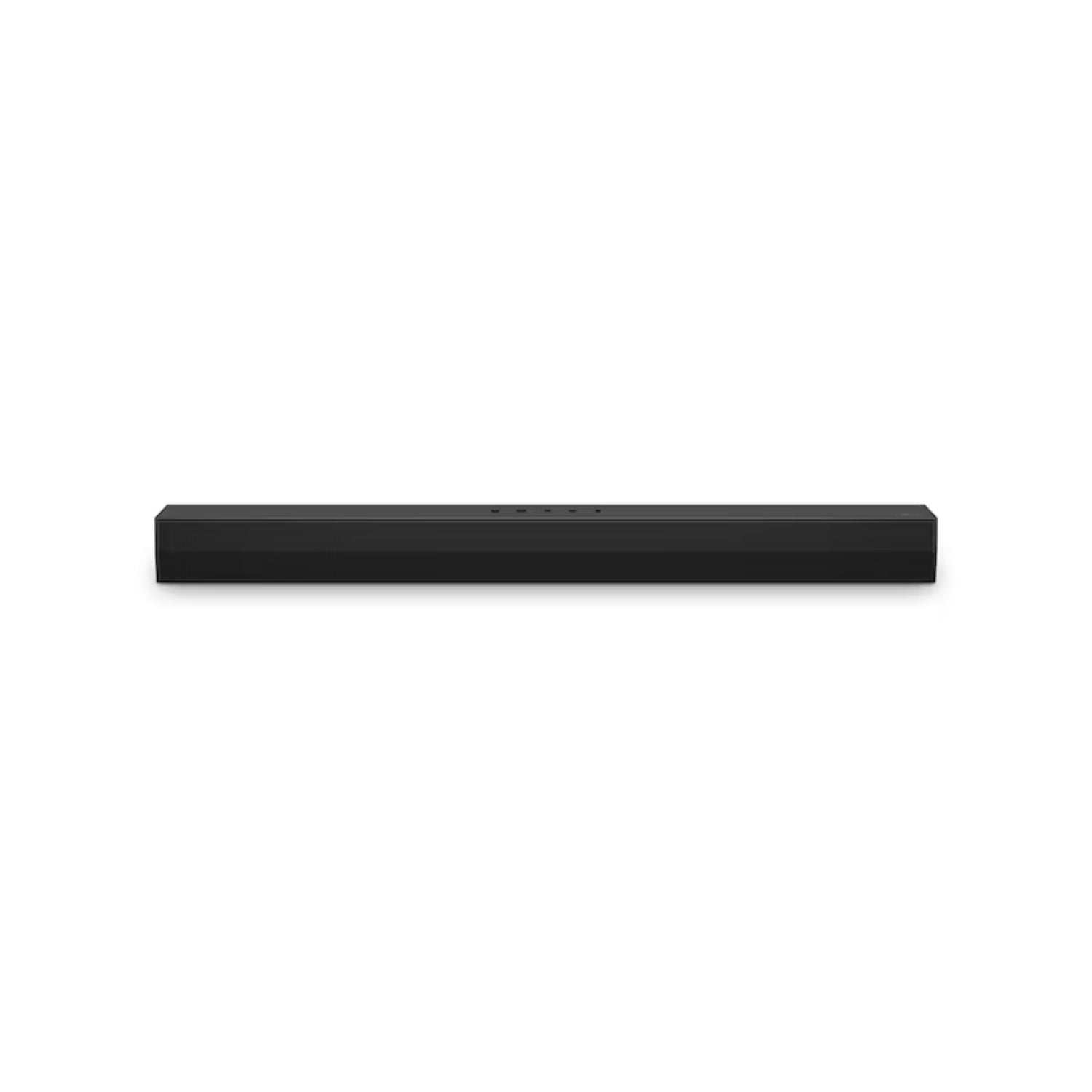 Barra de sonido negra LG, vista frontal, ideal para cine en casa