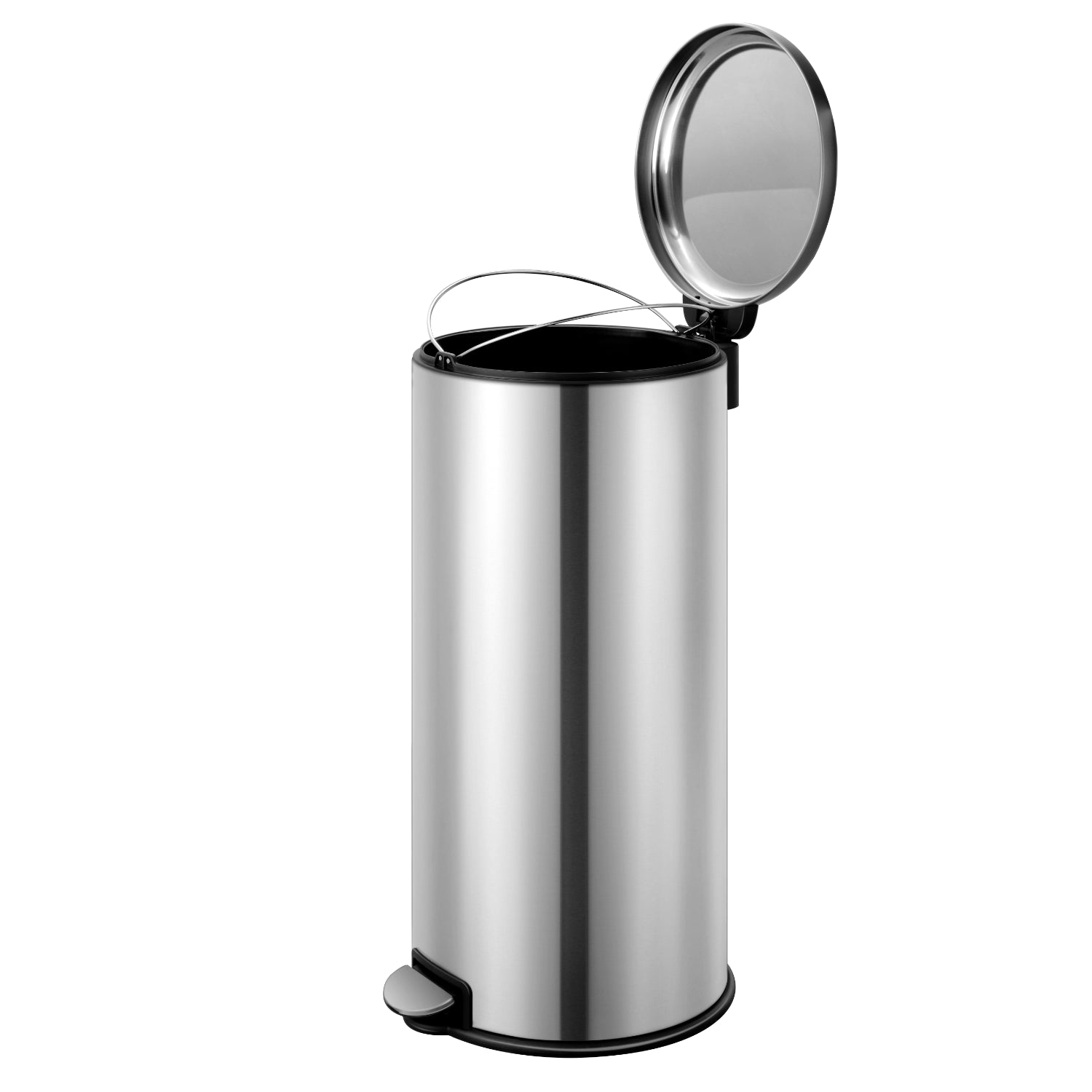 Basurero metálico 30L EKO LL02 con tapa pedal y diseño cilíndrico en acero inoxidable