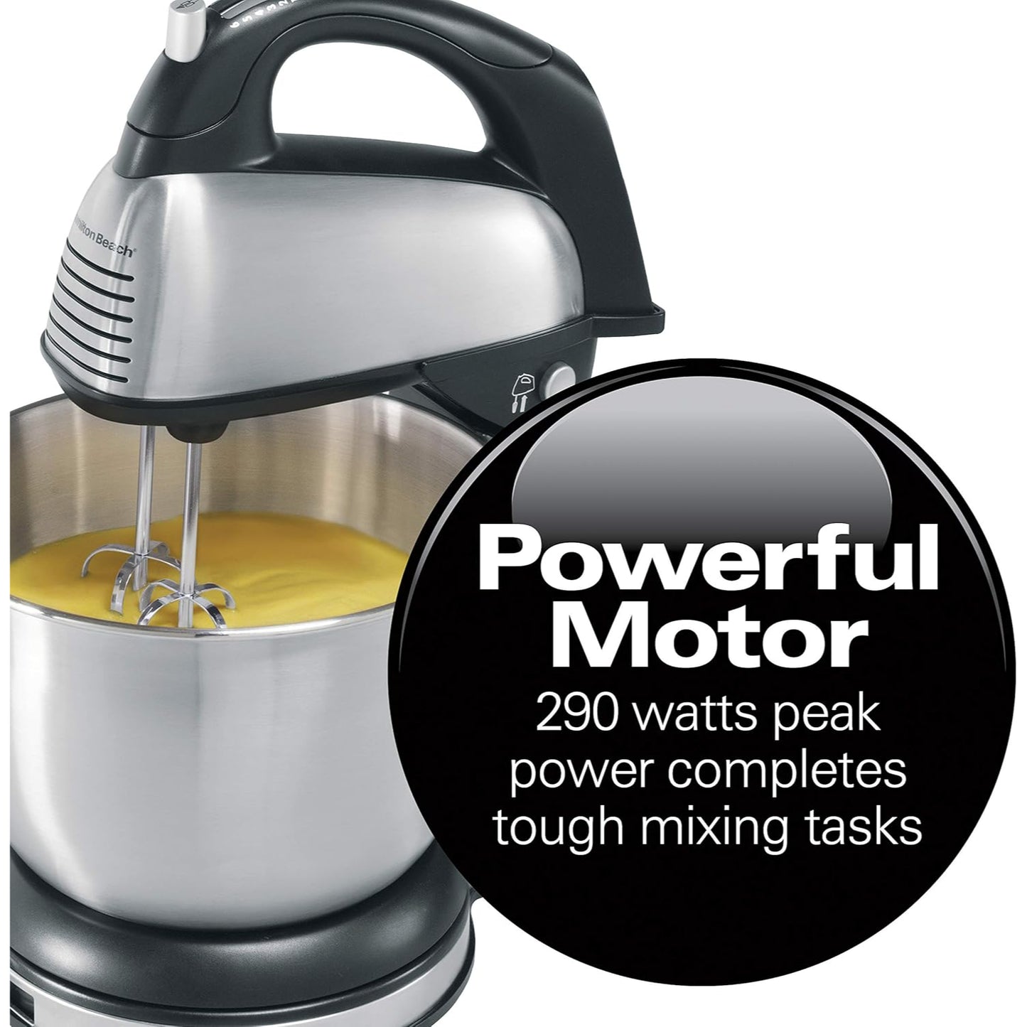 Batidora de pedestal acero inoxidable de HAMILTON BEACH con motor potente de 290 watts para mezclar ingredientes fácilmente