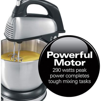 Batidora de pedestal acero inoxidable de HAMILTON BEACH con motor potente de 290 watts para mezclar ingredientes fácilmente