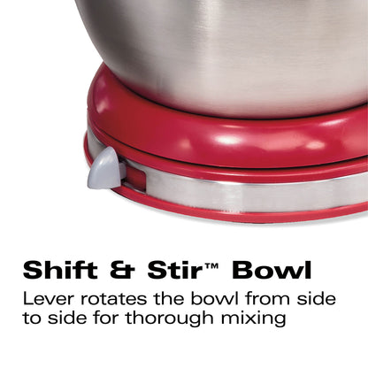 Batidora pedestal roja 3.8 litros de Hamilton Beach con tazón que gira para una mezcla completa