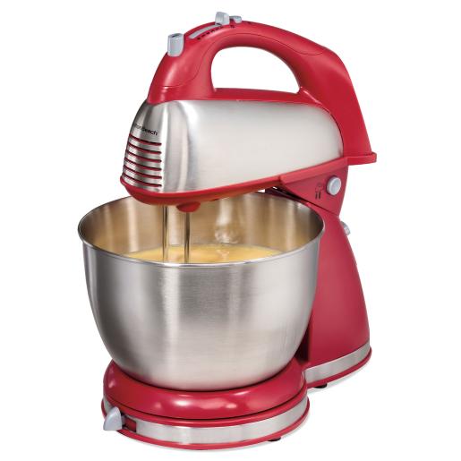 Batidora pedestal roja 3.8 litros Hamilton Beach con bowl de acero inoxidable y motor potente.