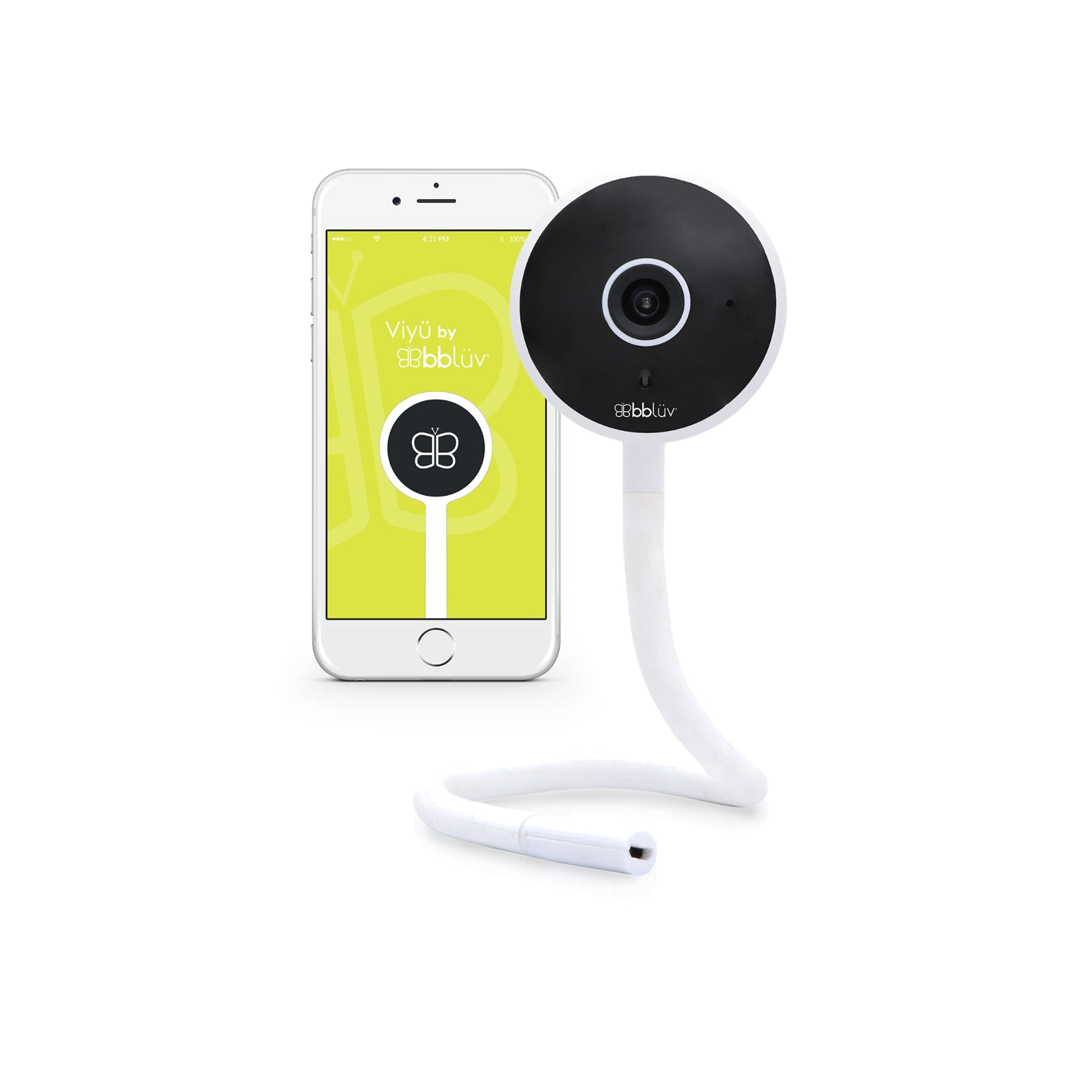 Monitor BBLUV modelo Vivy con smartphone, vista frontal y conexión inalámbrica