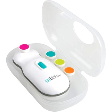 Limador BBLUV blanco con tapa transparente y accesorios de colores, vista frontal