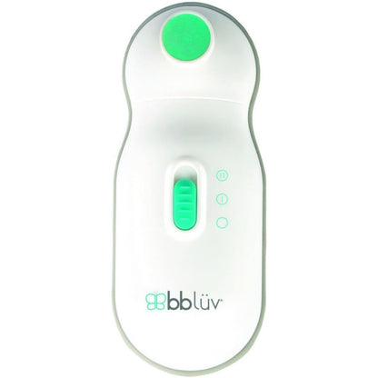 Limador BBLUV blanco y verde, vista frontal y diseño ergonómico para uso en casa.