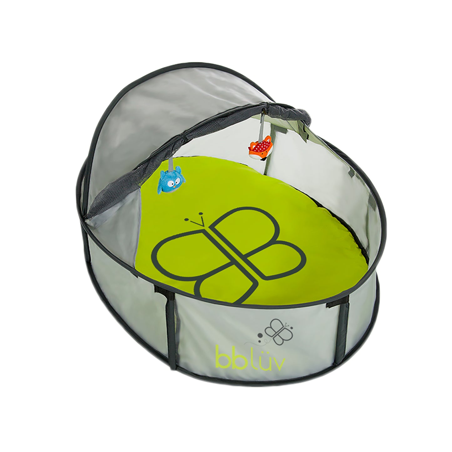 Nido BBLUV con diseño ovalado, vista superior y color verde brillante para bebés