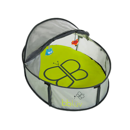 Nido BBLUV con diseño ovalado, vista superior y color verde brillante para bebés