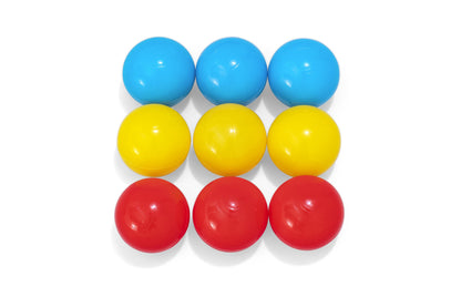Juego de pong para piscina en colores azul, amarillo y rojo, vista superior