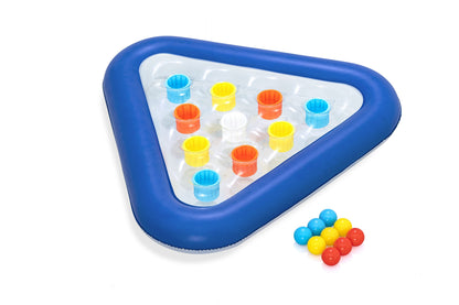 Juego de pong para piscina triangular azul con pelotas de colores