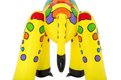 juguete acuático de jardín Bestway, inflable amarillo con manchas de colores, vista frontal