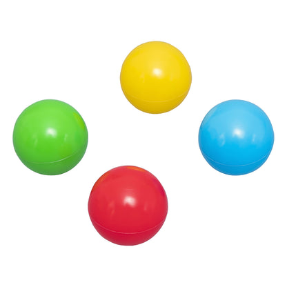 pelotas de colores para piscina, rojo, amarillo, verde y azul, vista frontal