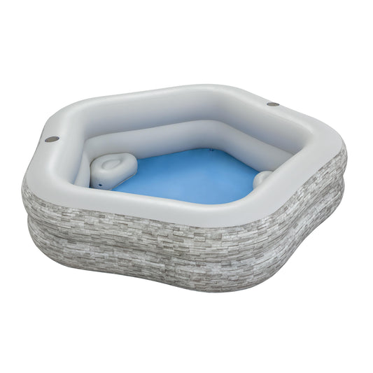 piscina inflable familiar Bestway gris vista frontal en jardín