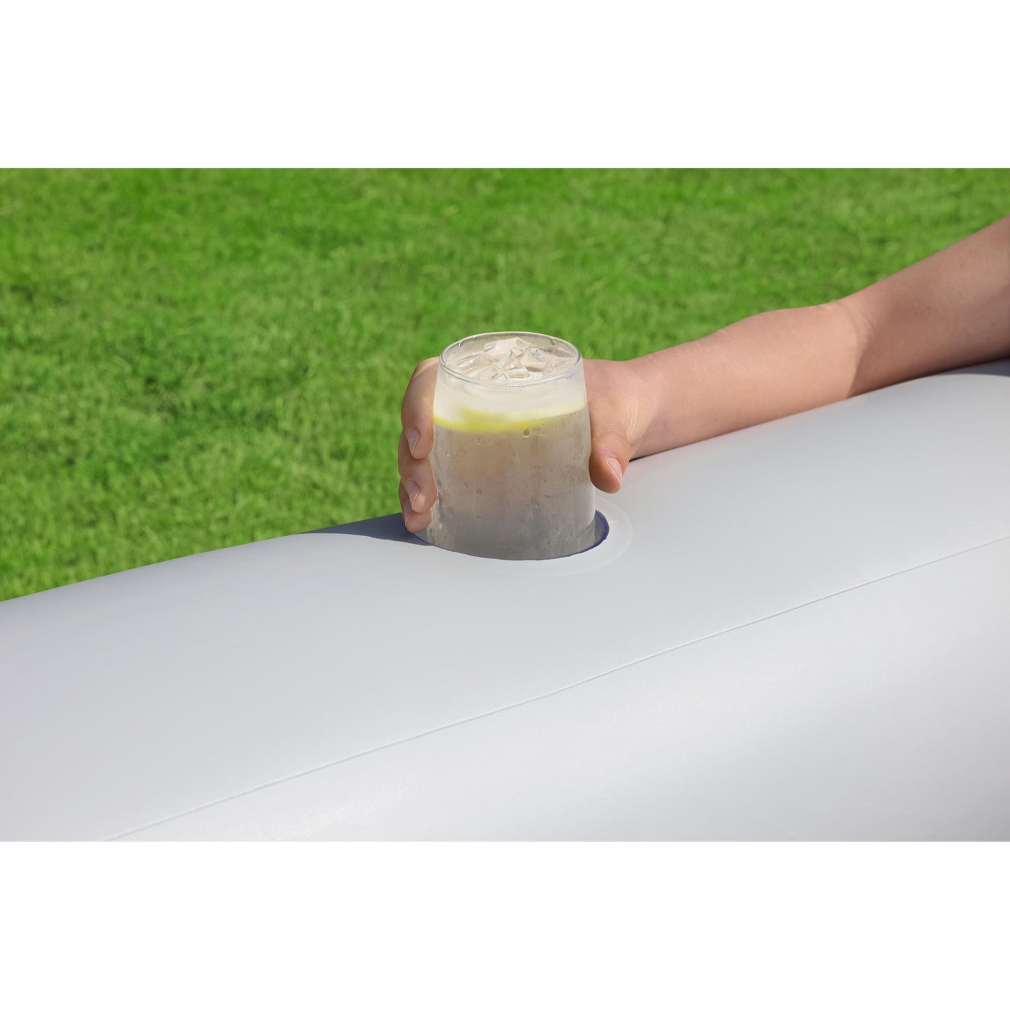 piscina inflable familiar Bestway gris con soporte para bebida, jardín