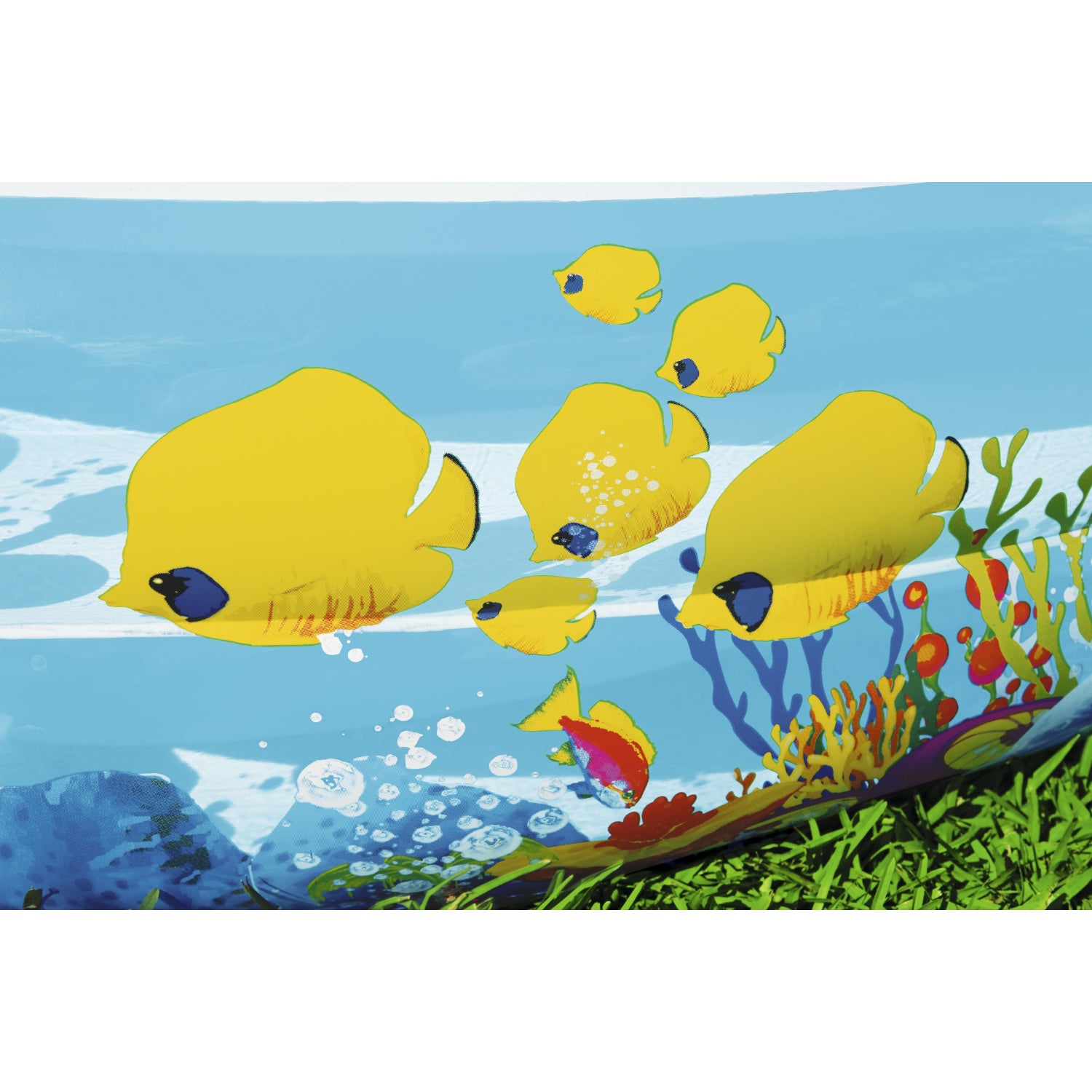 piscina inflable familiar Bestway con diseño de peces amarillos en el interior
