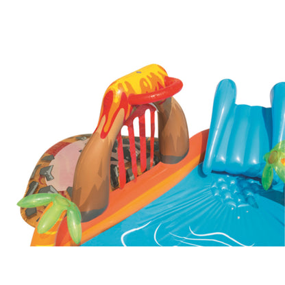 piscina inflable resistente para verano, colorido diseño con tobogán y decoración tropical