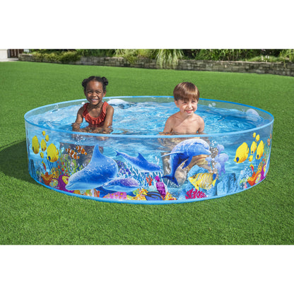 Piscina redonda infantil diseños marinos con niños disfrutando en el agua