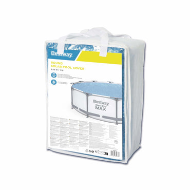 Tapa protectora piscina desmontable Bestway, modelo redonda, vista frontal en paquete