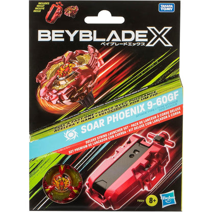 Beyblade X Soar Phoenix lanzador rojo, paquete frontal con energía de lanzamiento