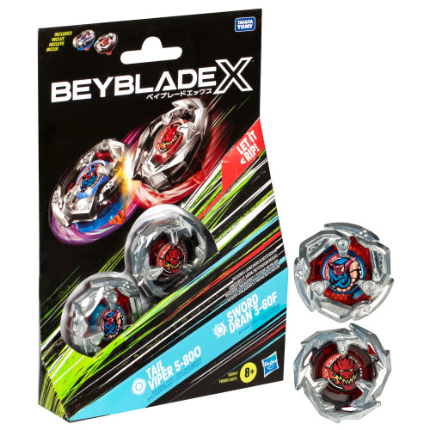 Trompos Beyblade X, modelo Tail Viper y Sword Dran, paquete con dos piezas