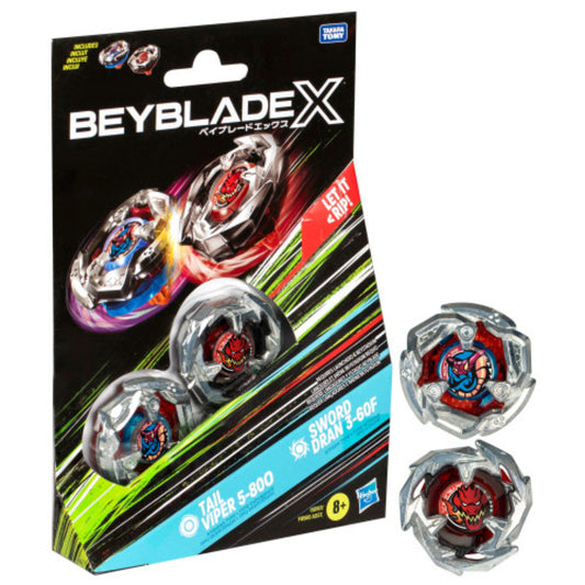 Trompos Beyblade X, modelo Tail Viper y Sword Dran, paquete con dos piezas