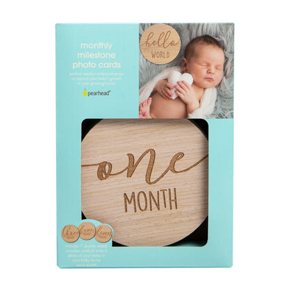 Tarjetas de hitos mensuales de madera, diseño de Pearlhead con bebé durmiendo