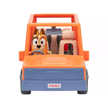 Carro naranja con figura de perro al volante, juguete para niños