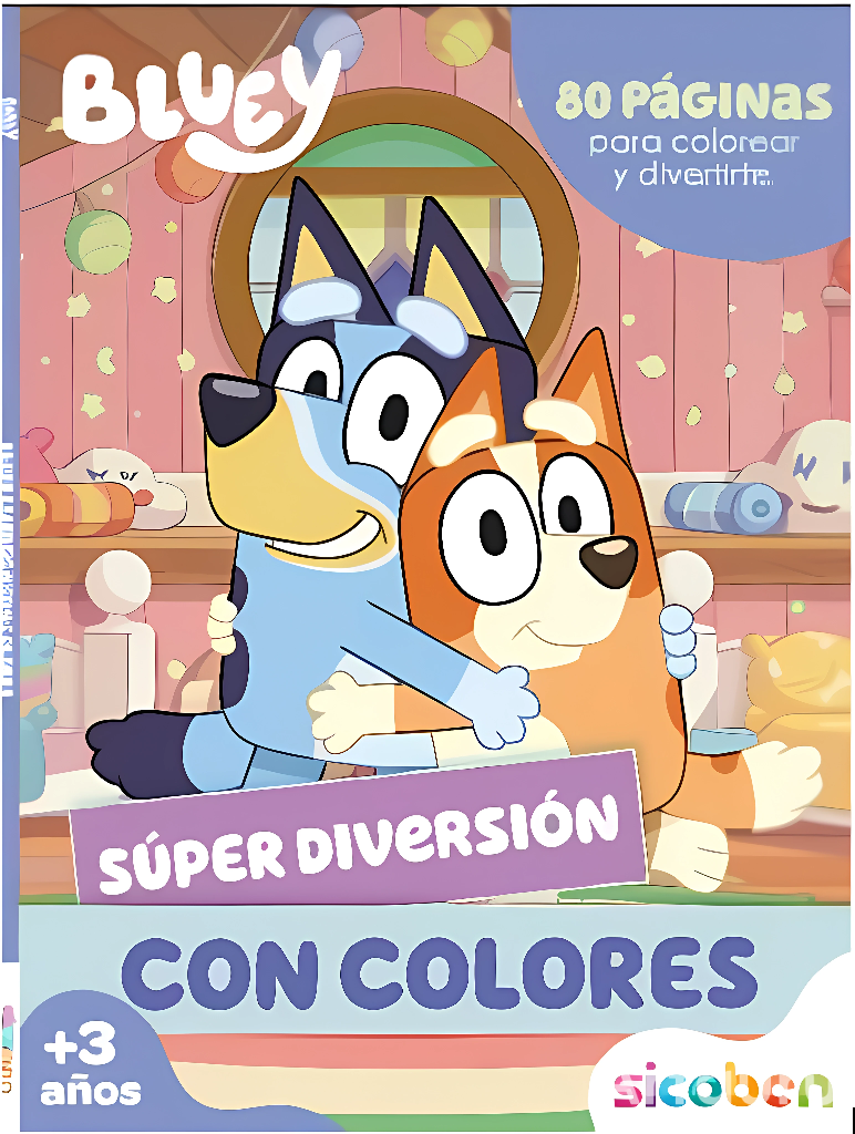 Libro para colorear Bluey, portada con personajes y colores brillantes, diversión para niños