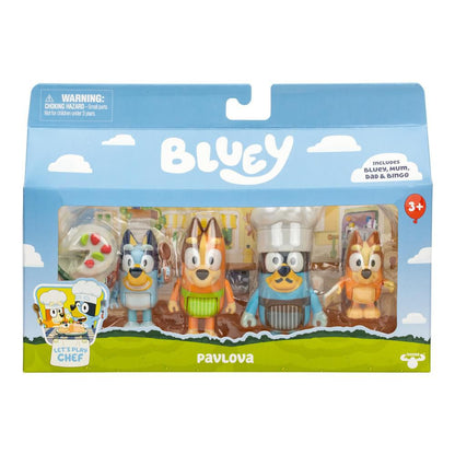 Figuras Bluey multicolores, juego de chef con personajes del programa