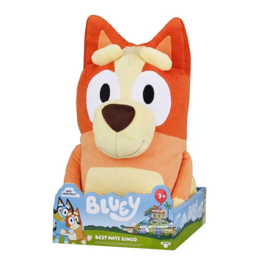 Muñeco de peluche Bluey naranja, vista frontal, ideal para niños a partir de 3 años
