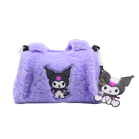 Bolso morado con diseño de Sanrio, vista frontal y personaje destacado