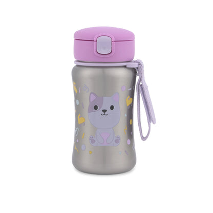 Botella SKIP*HOP gris con diseño de gato, vista frontal