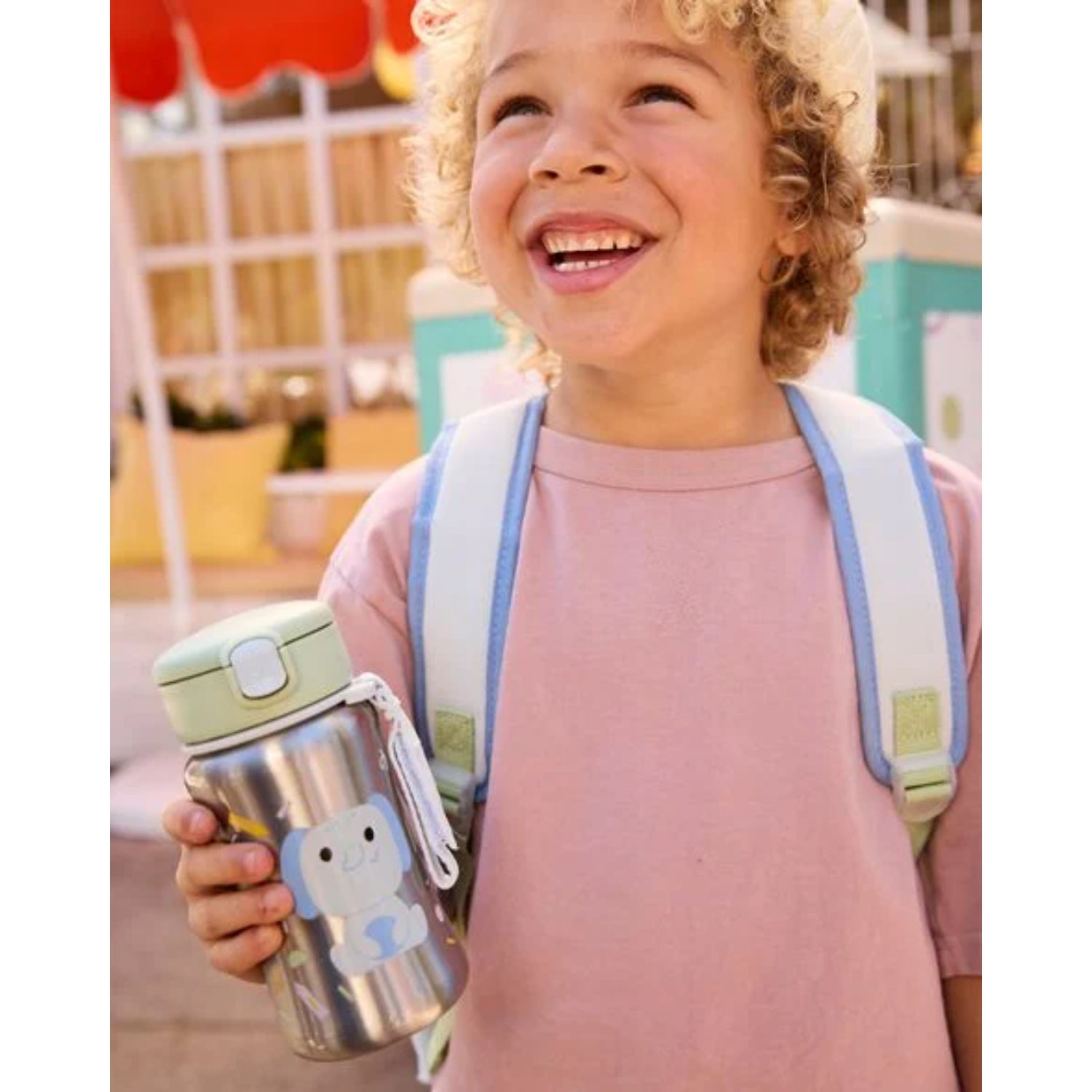 Botella SKIP*HOP con diseño de elefante, niño feliz, de acero inoxidable