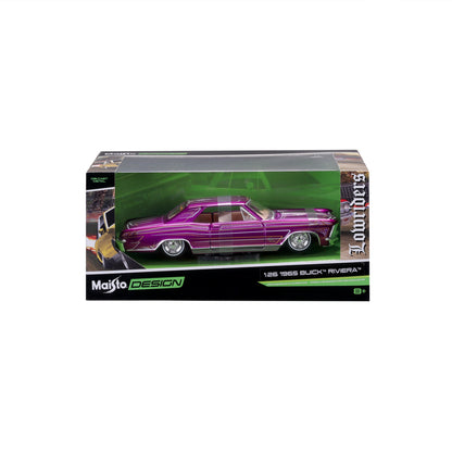 Carro Maisto 1965 Buick Riviera púrpura en caja, modelo detallado y coleccionable