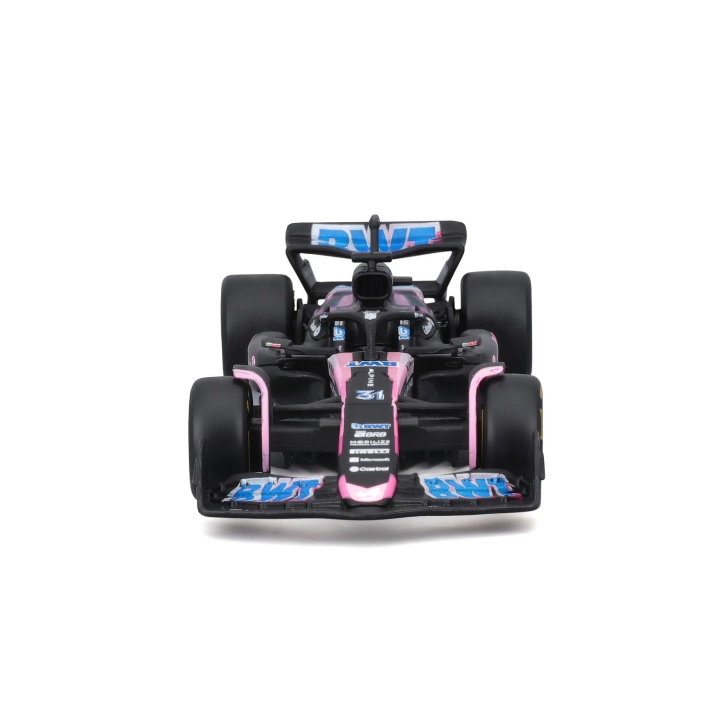 Carro de carrera rosa frontal, modelo detallado de colección
