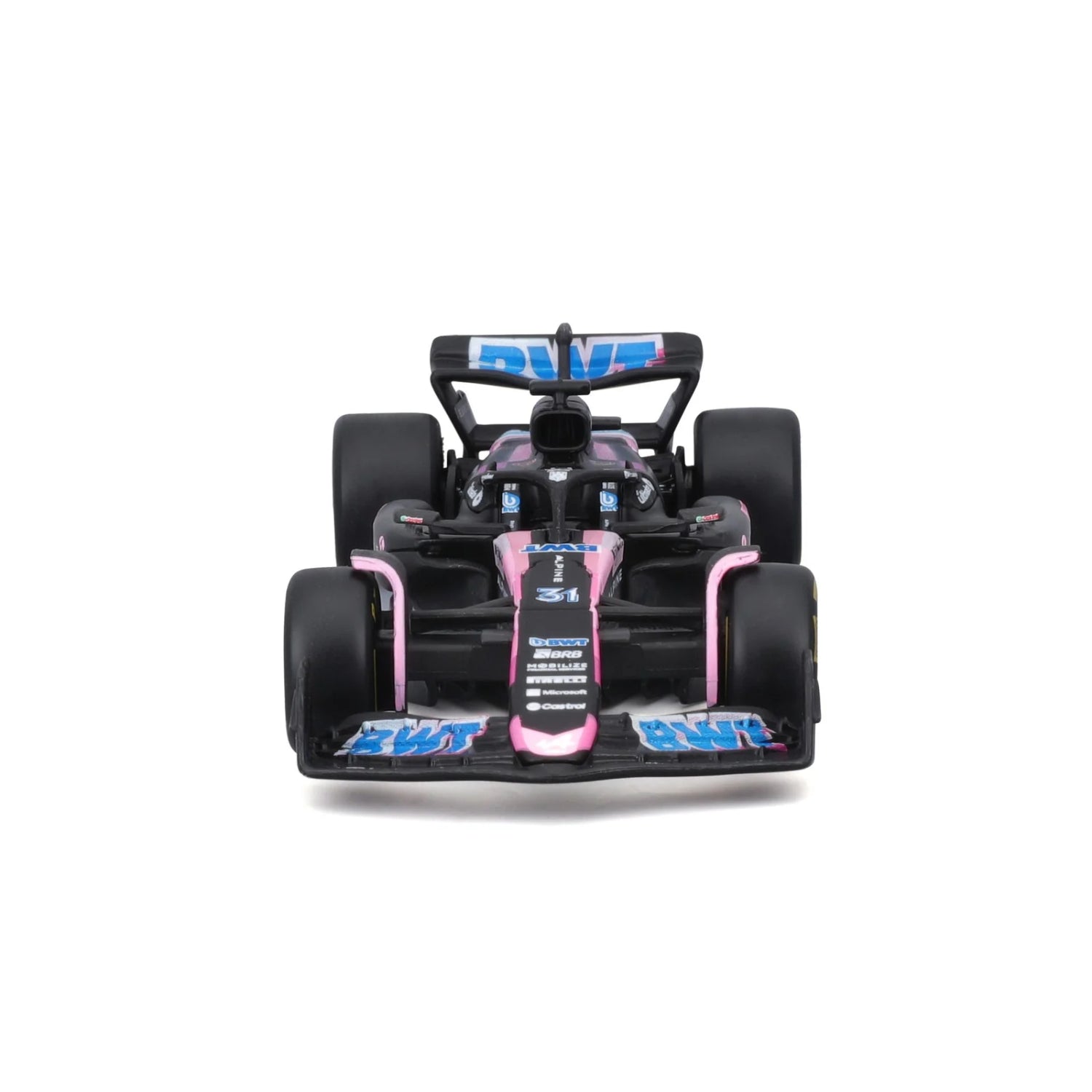Carro de carrera rosa frontal, modelo detallado de colección