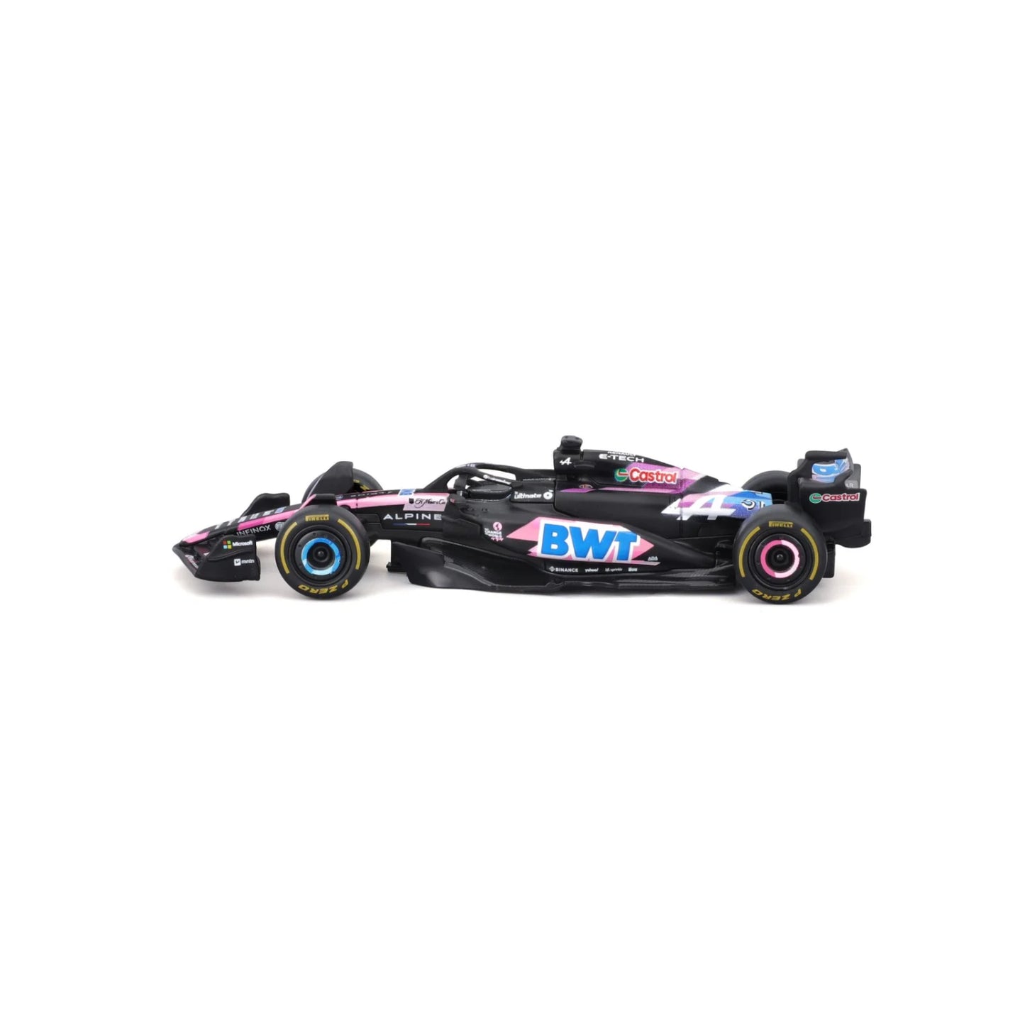 Carro de carreras negro BWT, modelo detallado de Maisto, vista lateral